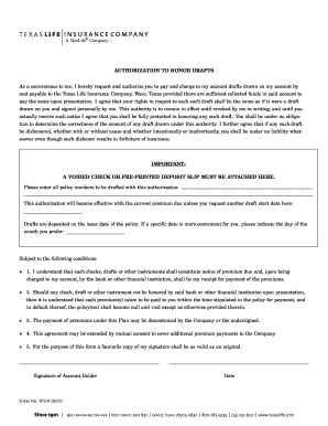 Texas Life Insurance Draft Authorization