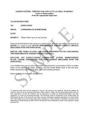 Written Follow-up to Oral Warning