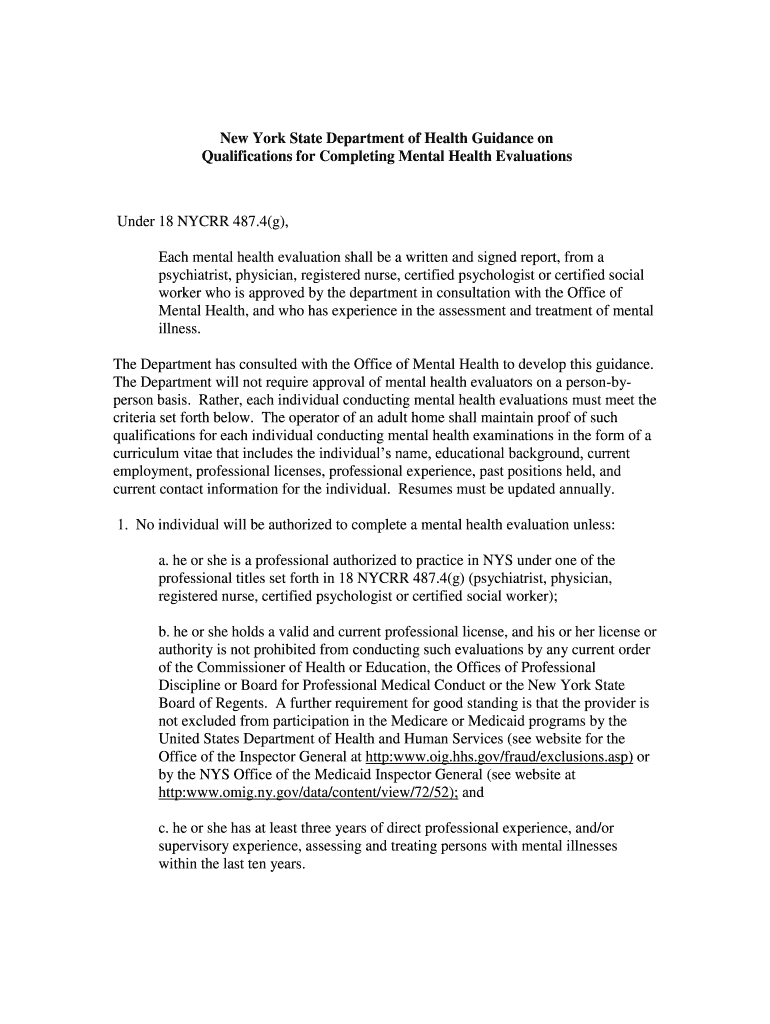 Fillable Online health ny NYSDOH Guidance on Qualifications for