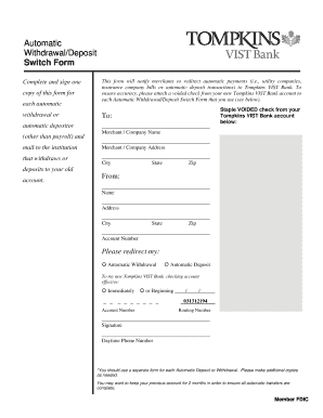 Automatic Withdrawal/Deposit Switch Form