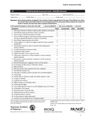 NICHQ Vanderbilt Teacher Assessment Scale