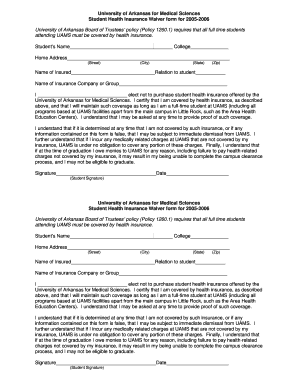 University of Arkansas Student Health Insurance Waiver Form