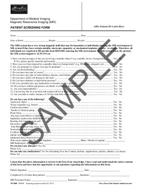 MRI Patient Screening Form