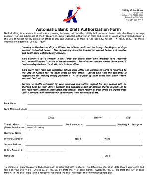 Automatic Bank Draft Authorization Form