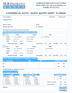 Commercial Auto Quick Quote Sheet