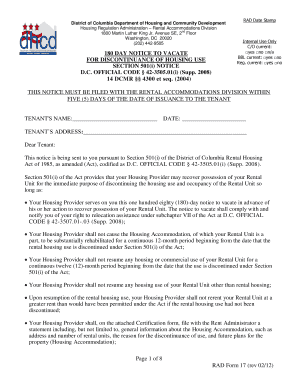 DC 180-Day Notice to Vacate Form