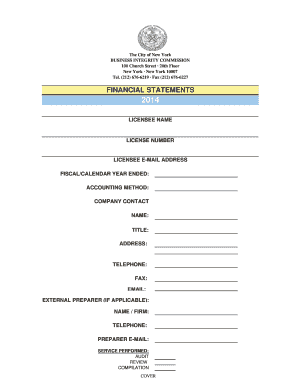New York Business Integrity Commission Financial Statements