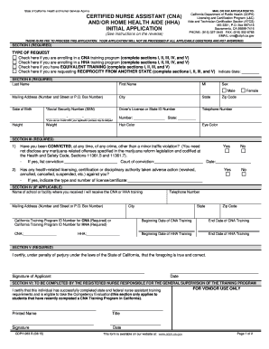California CNA HHA Initial Application