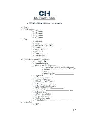 BHP Initial Appointment Note Template