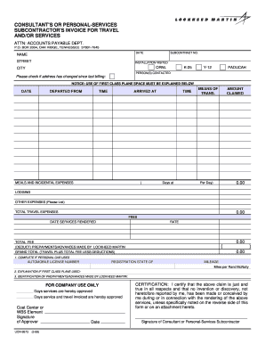 Subcontractor Invoice for Travel and Services