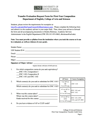First-Year Composition Transfer Credit Form