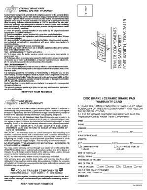 Kodiak Ceramic Brake Pads Limited Lifetime Warranty