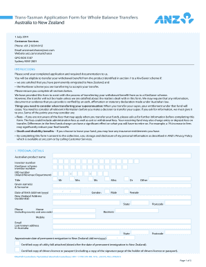 Trans-Tasman Superannuation Transfer Form