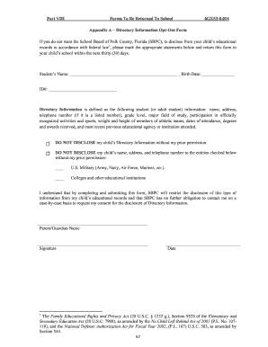 Directory Information Opt-Out Form