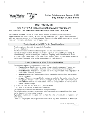 Retiree Reimbursement Account Pay Me Back Claim Form