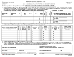 2012–13 Household Application for Free and Reduced Price Meals