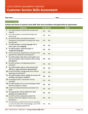 WIC Customer Service Skills Assessment Checklist