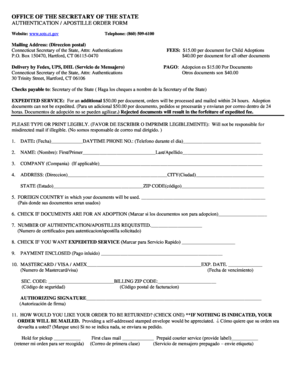 Connecticut Apostille Authentication Order Form