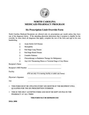 North Carolina Medicaid Six Prescription Limit Override Form