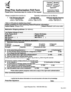 Drug Prior Authorization Fax Form for Pulmonary Arterial Hypertension