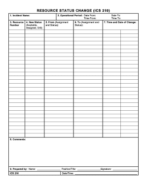 Resource Status Change Form ICS 210