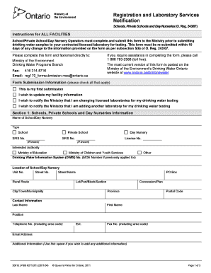 Ontario Drinking Water Testing Notification Form