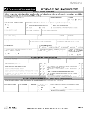VA Form 10-10EZ Health Benefits Application