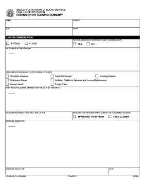Missouri Extension or Closing Summary Form