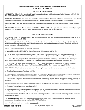Department of Defense Sexual Assault Advocate Certification Application
