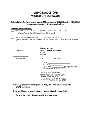 UNMC Microsoft Software Order Form