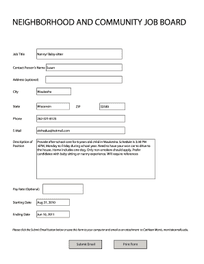 Neighborhood and Community Job Board Form