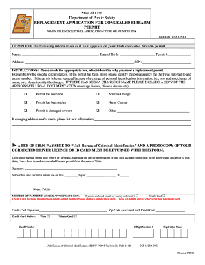 Utah Concealed Firearm Permit Replacement Application