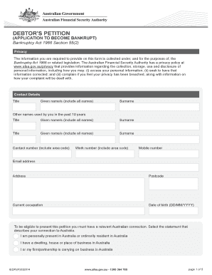 Debtor's Petition for Bankruptcy