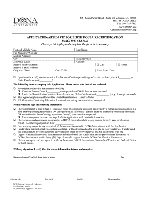 Birth Doula Recertification Application