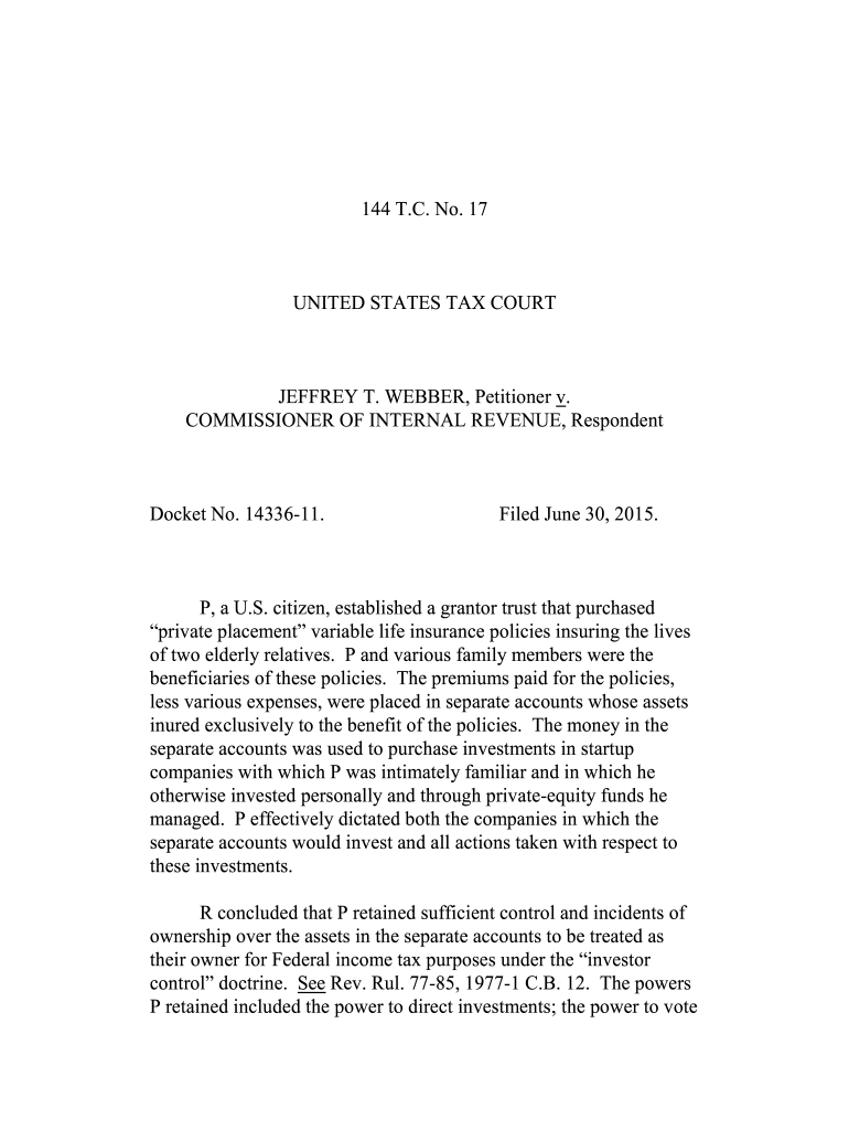 144 T.C. No. 17 UNITED STATES TAX COURT JEFFREY T ... - ustaxcourt Preview on Page 1