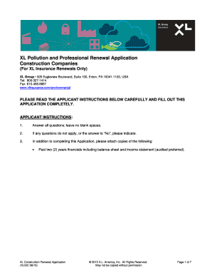 XL Construction Renewal Application