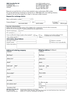 SMA Australia Return Authorisation Form