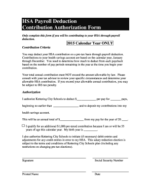 HSA Payroll Deduction Contribution Authorization Form