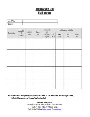 Health Insurance Addition Deletion Form