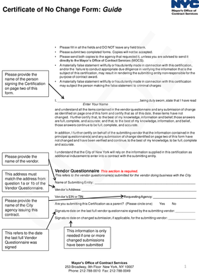 Certificate of No Change Form