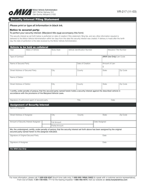 Maryland Security Interest Filing Statement