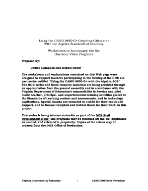 CASIO 9850 G+ Algebra SOL Worksheets