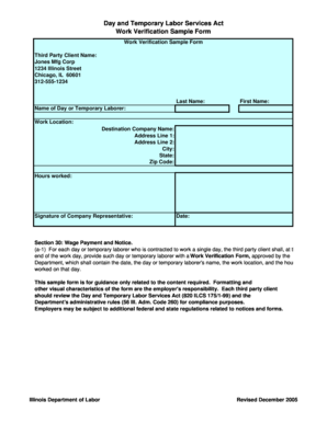 Illinois Day and Temporary Labor Work Verification Form