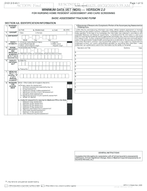 Nursing Home Resident Assessment and Care Screening Form