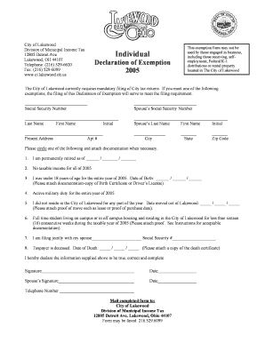City of Lakewood Income Tax Exemption Form
