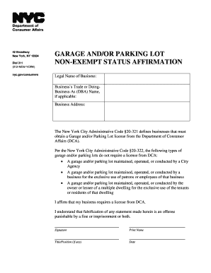 New York City Garage and Parking Lot License Affirmation