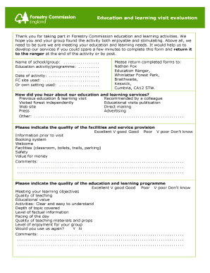 Forestry Commission Education Visit Evaluation Form