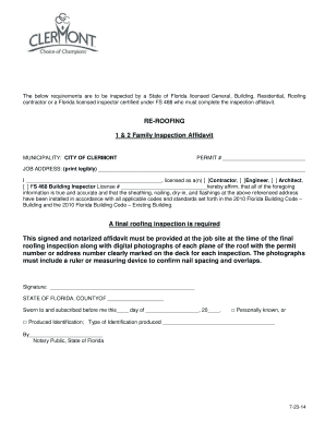 Florida Re-Roofing Inspection Affidavit