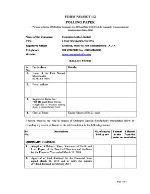Cummins India Limited Polling Paper