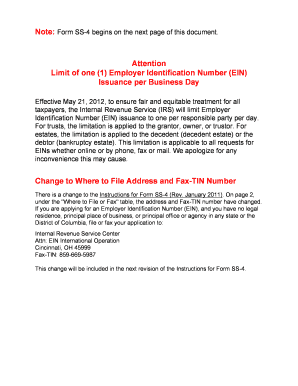 Form SS-4 Application for Employer Identification Number